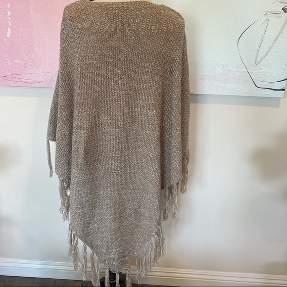 Torrid Fringe Lace Up Front V Neck Poncho Beige - Picture 5 of 8